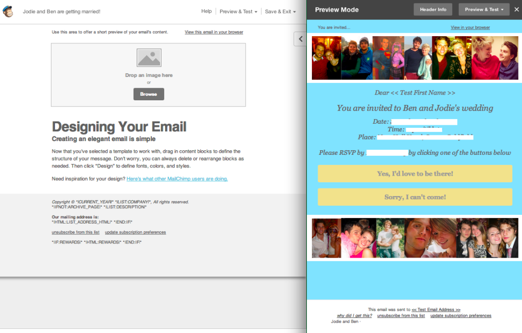 Mailchimp wedding invite